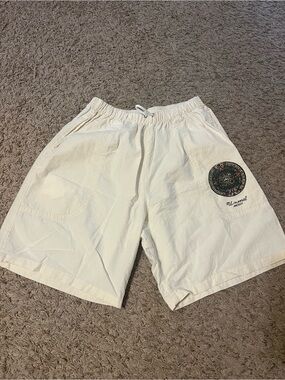 Men's Cream Casual Drawstring Shorts with Embroidered Patch